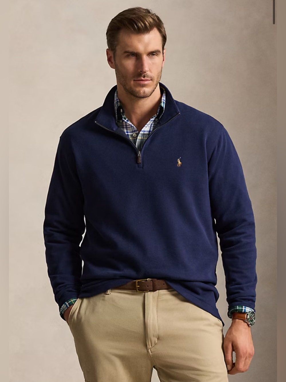 Polo Ralph Lauren Men’s Navy Quarter-Zip Estate Rib Pullover Red Pony Logo XL